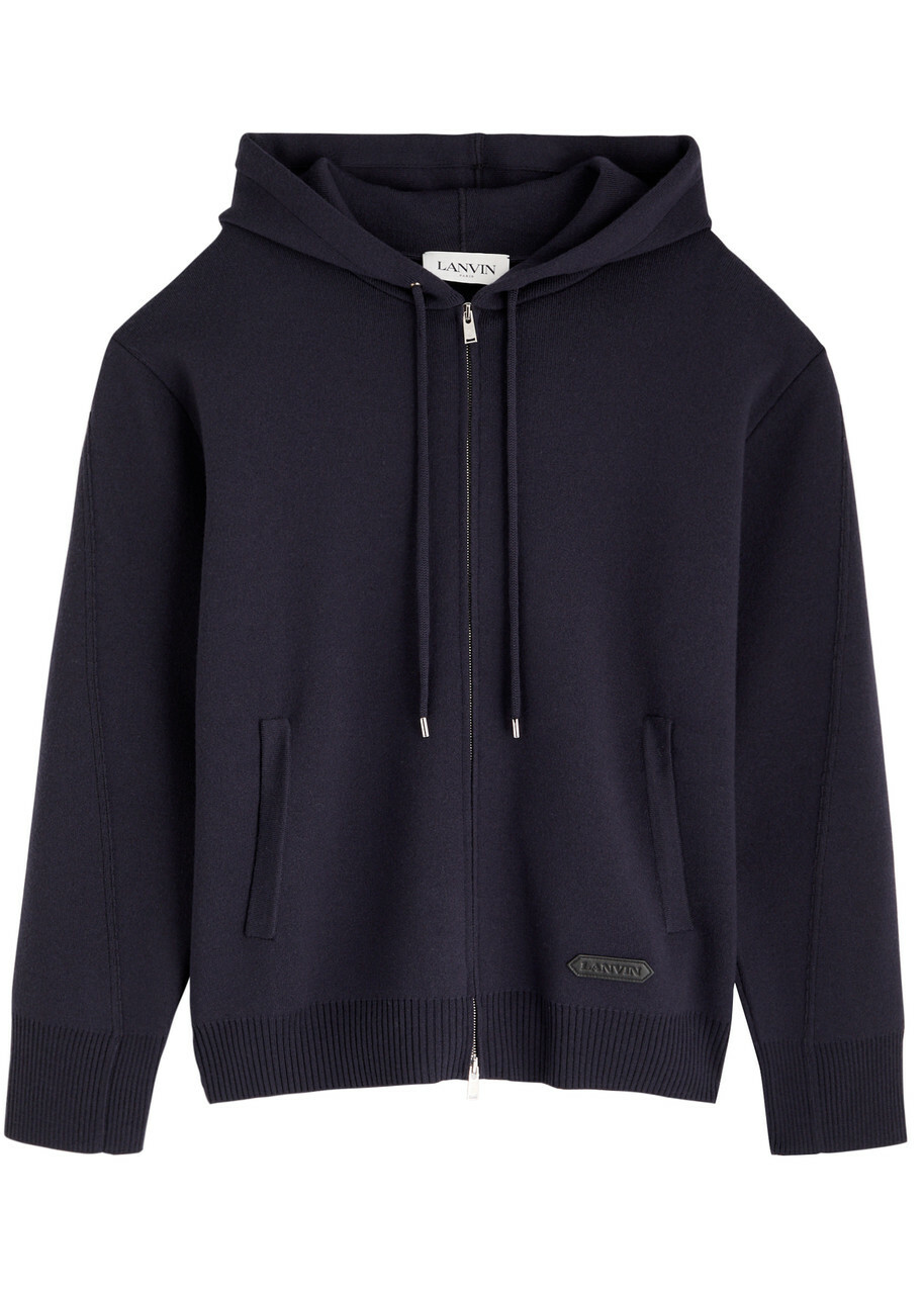 Lanvin Hooded Wool-blend Sweatshirt Navy