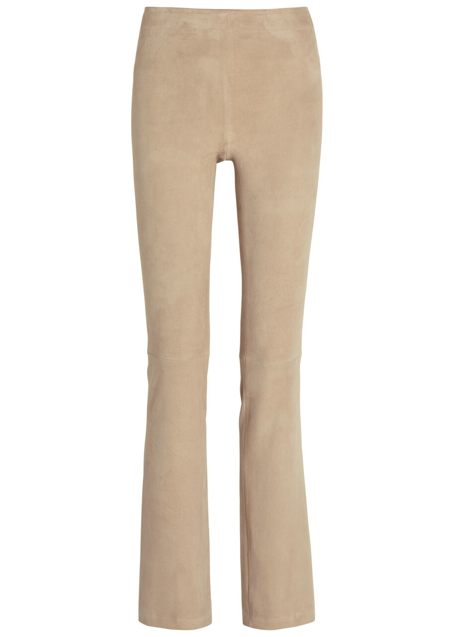 Stouls JP Long Flared-leg Suede Trousers Beige