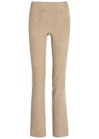 Stouls JP Long Flared-leg Suede Trousers Beige