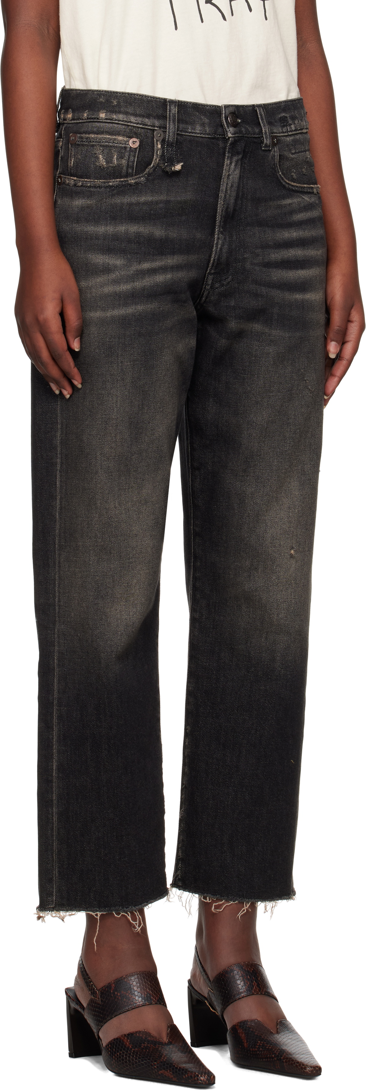 R13 Black Straight-Leg Boyfriend Jeans
