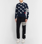 Thom Browne - Slim-Fit Intarsia Cashmere and Cotton-Blend Sweater - Navy