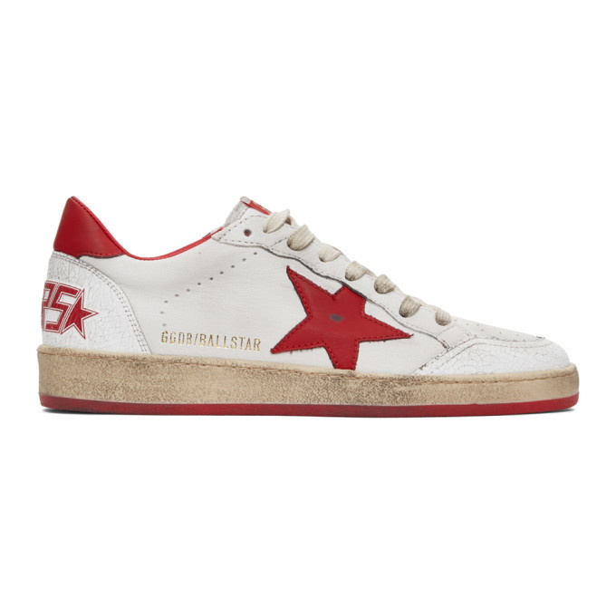 Photo: Golden Goose White and Red Cracked Ball Star Sneakers