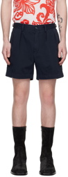 Dries Van Noten Navy Pleated Shorts