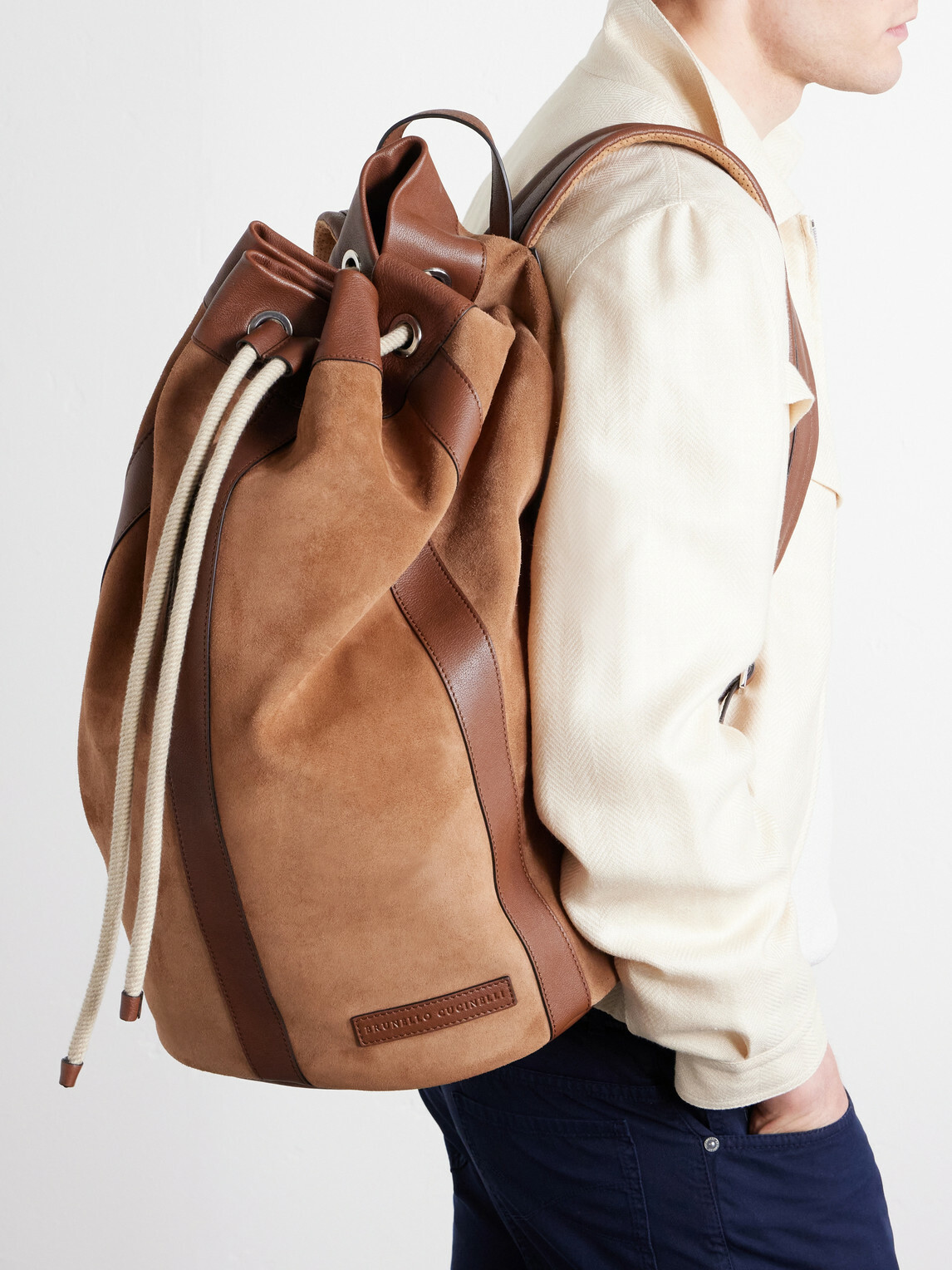 Brunello Cucinelli - Leather-Trimmed Suede Backpack