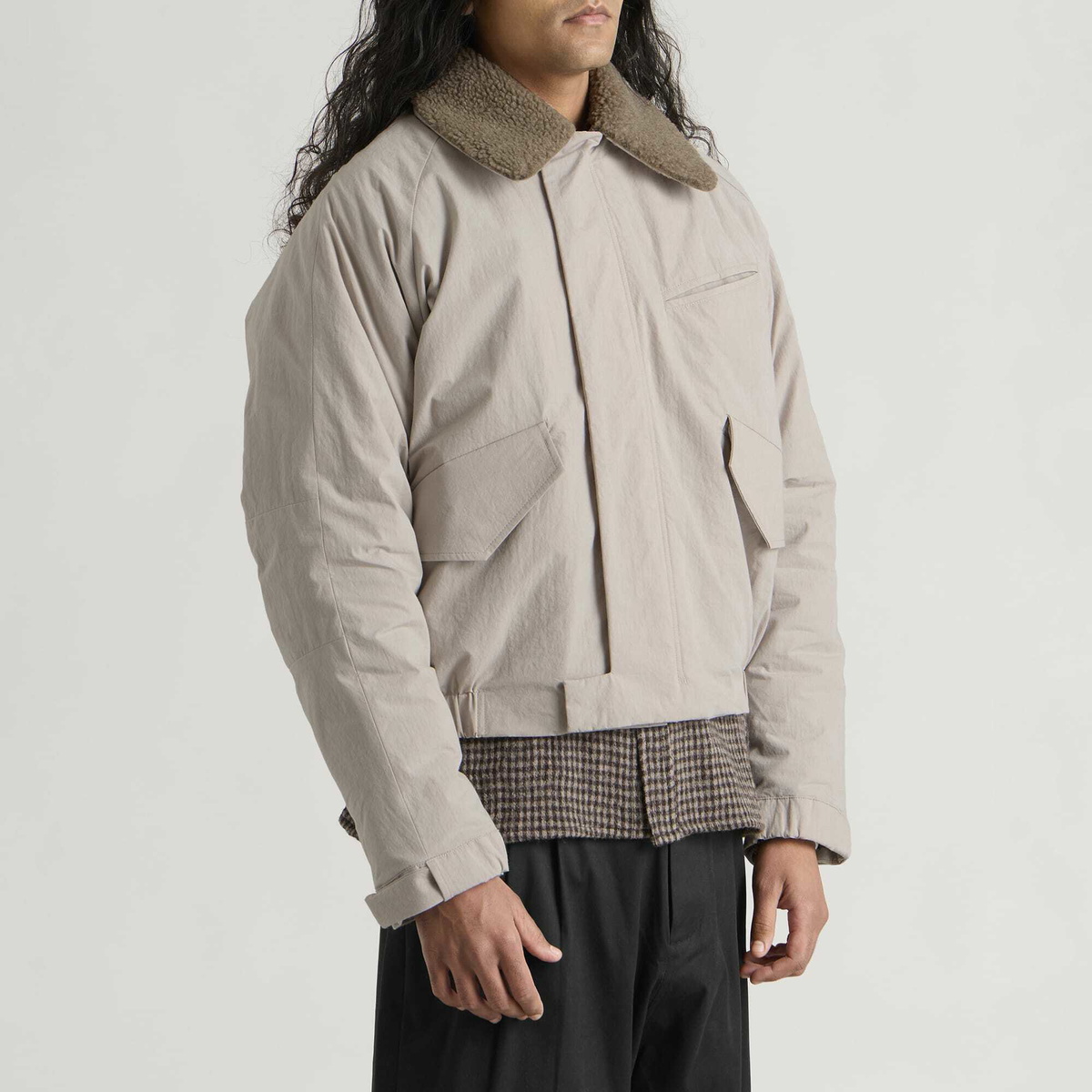Sage Nation Men's Toya Bomber Jacket in Light Grey