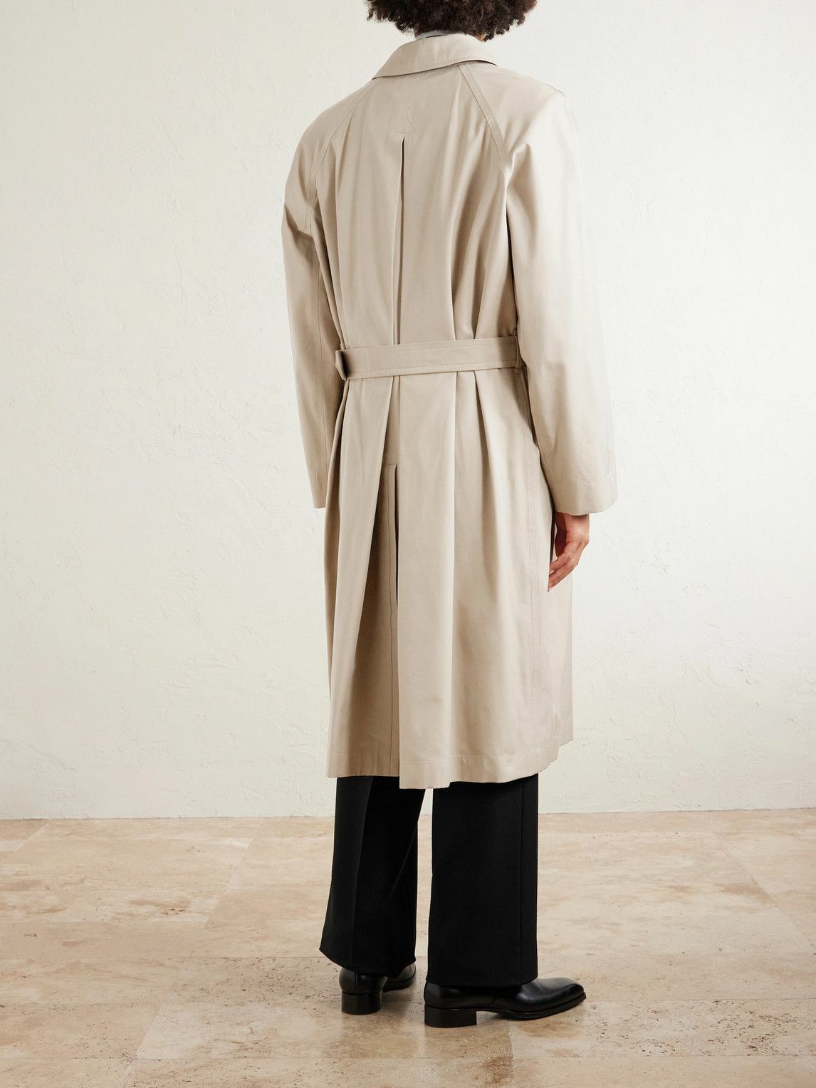 TOM FORD - Belted Leather-Trimmed Cotton and Silk-Blend Gabardine Trench Coat - Neutrals