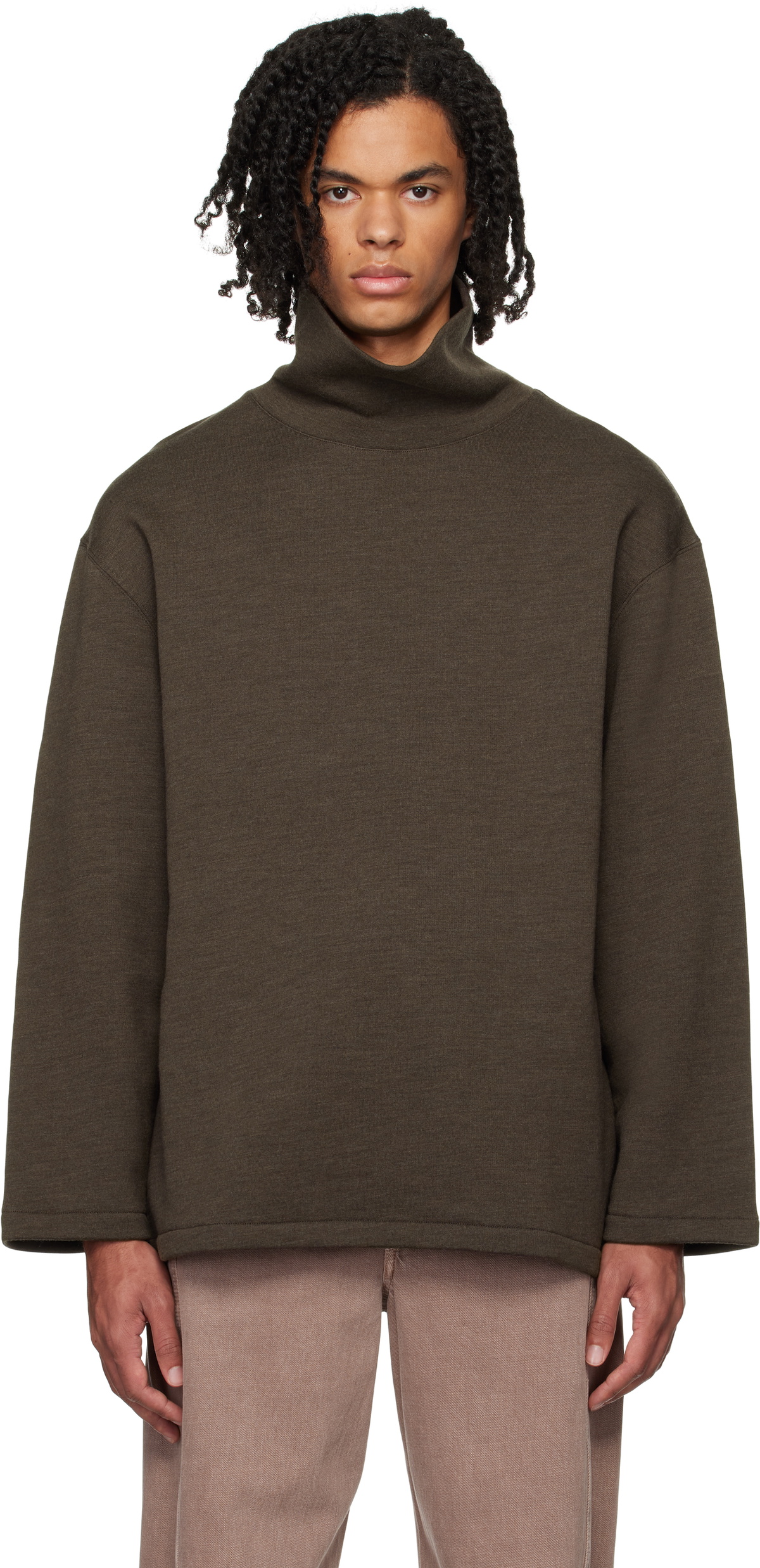 LEMAIRE Brown Mock Neck Sweatshirt