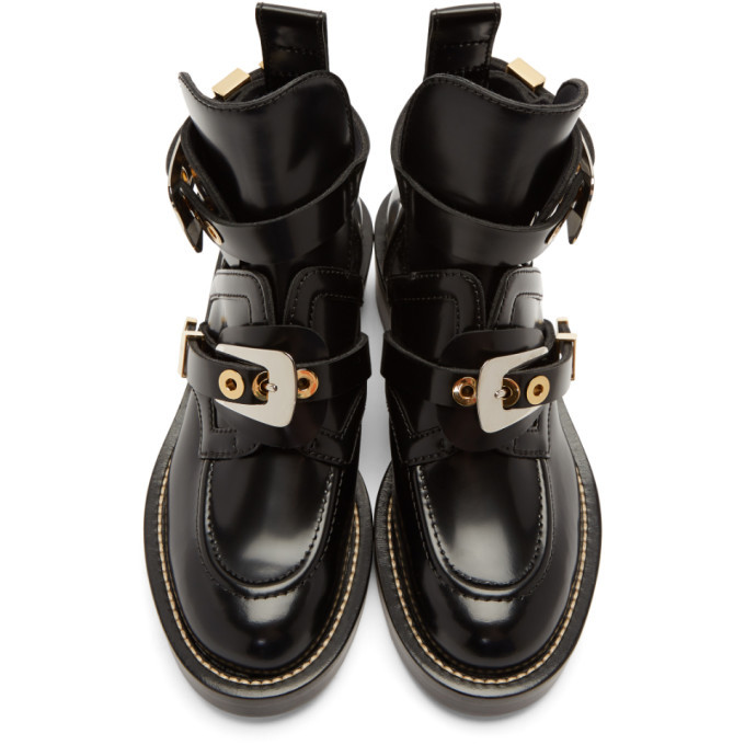 balenciaga black leather buckle boots