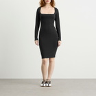 SKIMS Women's Smooth Layers Long Sleeve Midi Dress in Obsidian