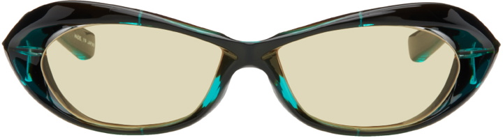 Photo: FACTORY900 SSENSE Exclusive Black & Green Wraparound Sunglasses
