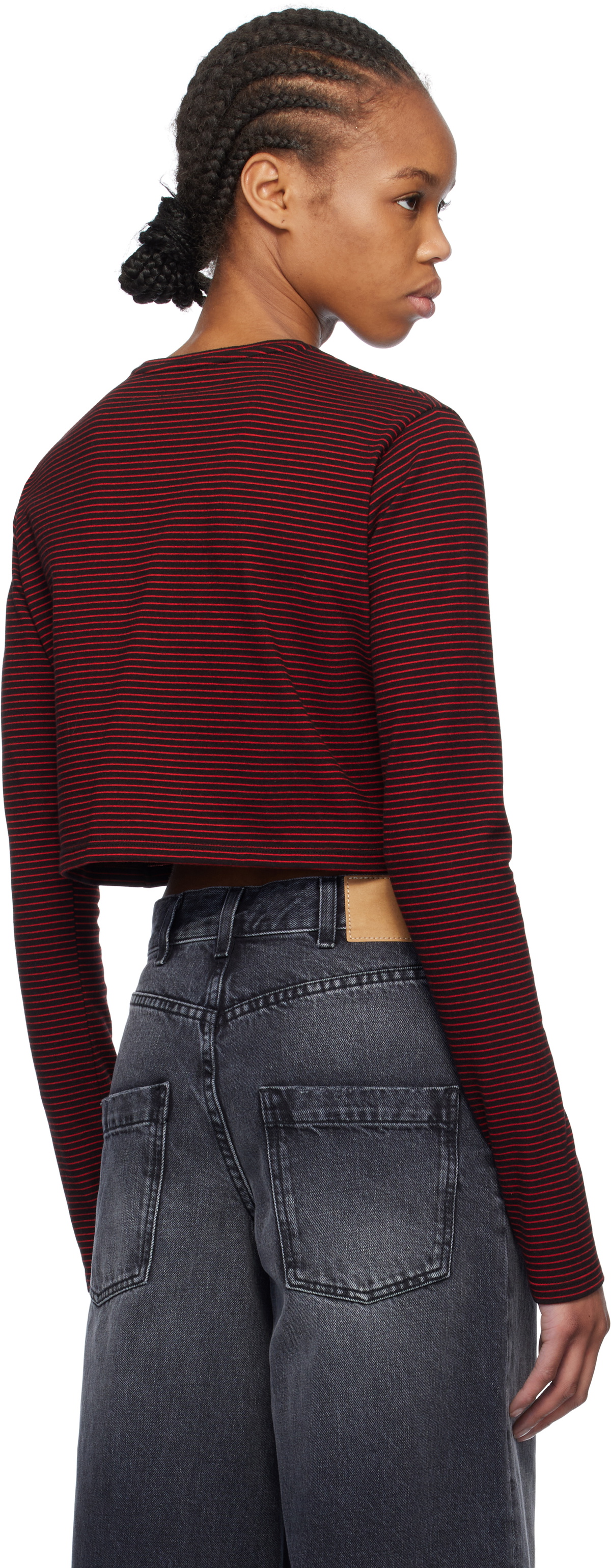 We11done Black & Red Striped Cropped T-shirt