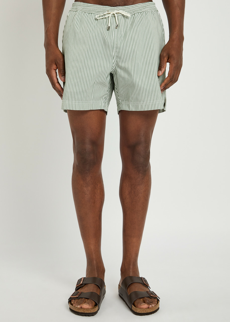Sunspel Striped Cotton-blend Swim Shorts Green