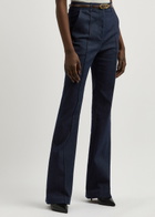 Veronica Beard Gracie Belted Chambray Trousers Navy