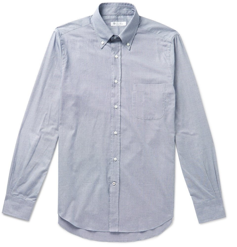 Loro Piana - Button-Down Collar Puppytooth Brushed-Cotton Shirt - Blue ...