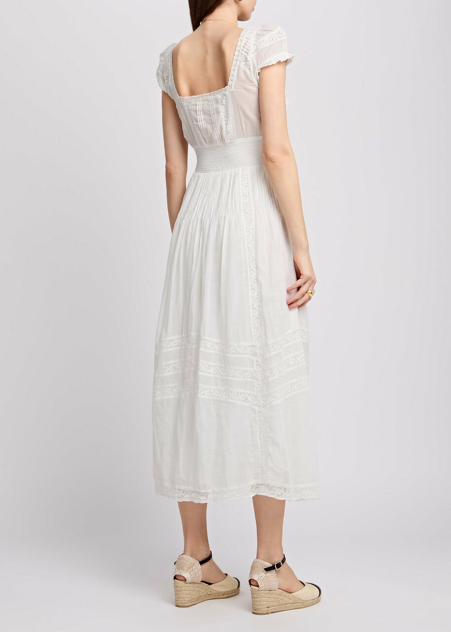 Loveshackfancy Suvi Guipure-lace Detailed Cotton Midi Dress White