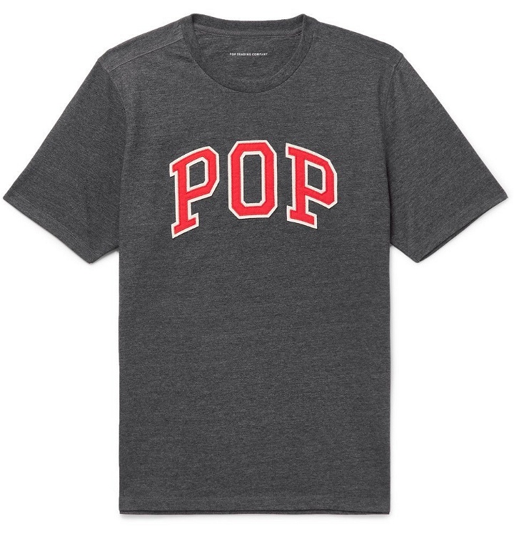 Photo: Pop Trading Company - Logo-Appliquéd Mélange Cotton-Blend Jersey T-Shirt - Gray