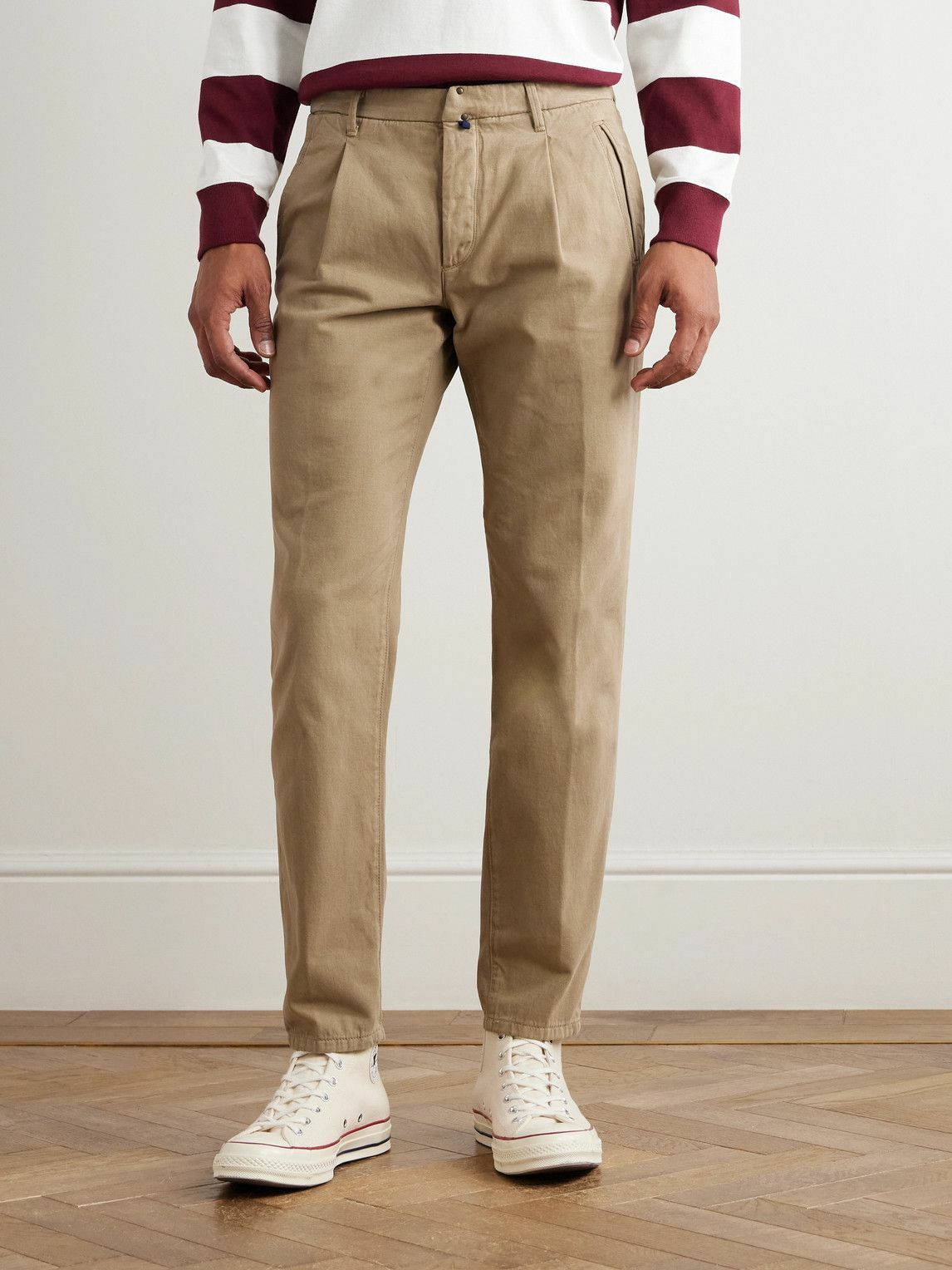 Incotex - Incotex Blue Division Straight-Leg Pleated Cotton and Cashmere-Blend Twill Trousers - Neutrals