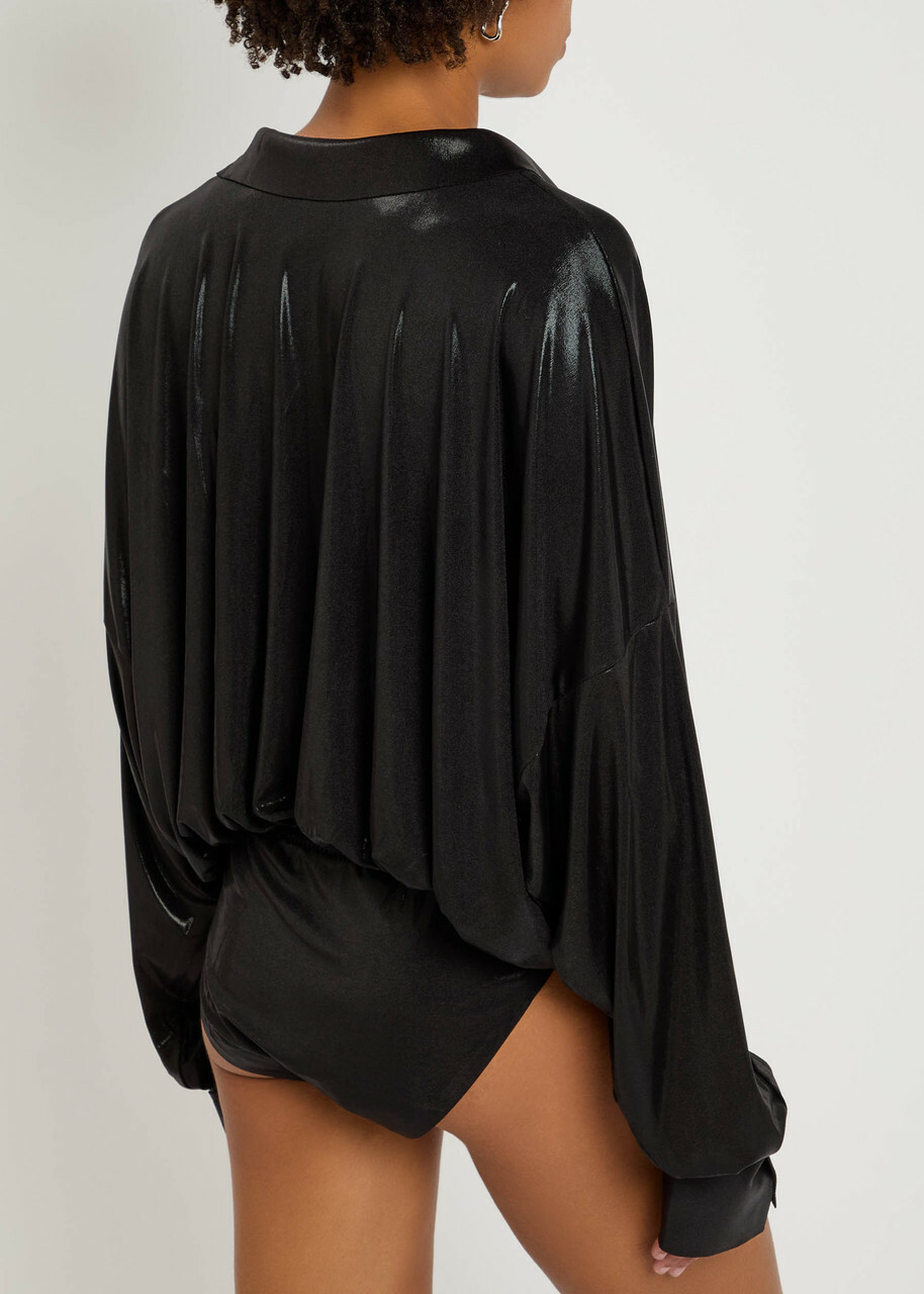 Norma Kamali Pearlescent Stretch-jersey Shirt Bodysuit Black