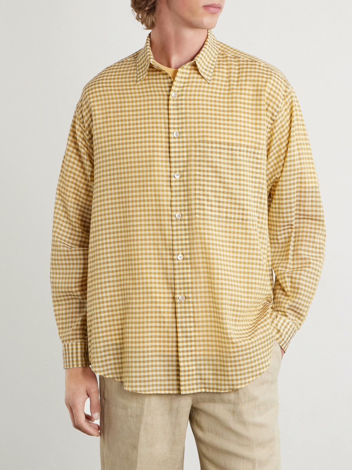 Auralee - Checked Cotton-Poplin Shirt - Yellow