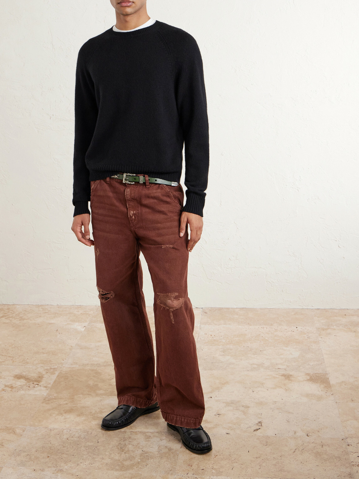 Enfants Riches Déprimés - Paint Straight-Leg Distressed Cotton-Canvas Trousers - Brown