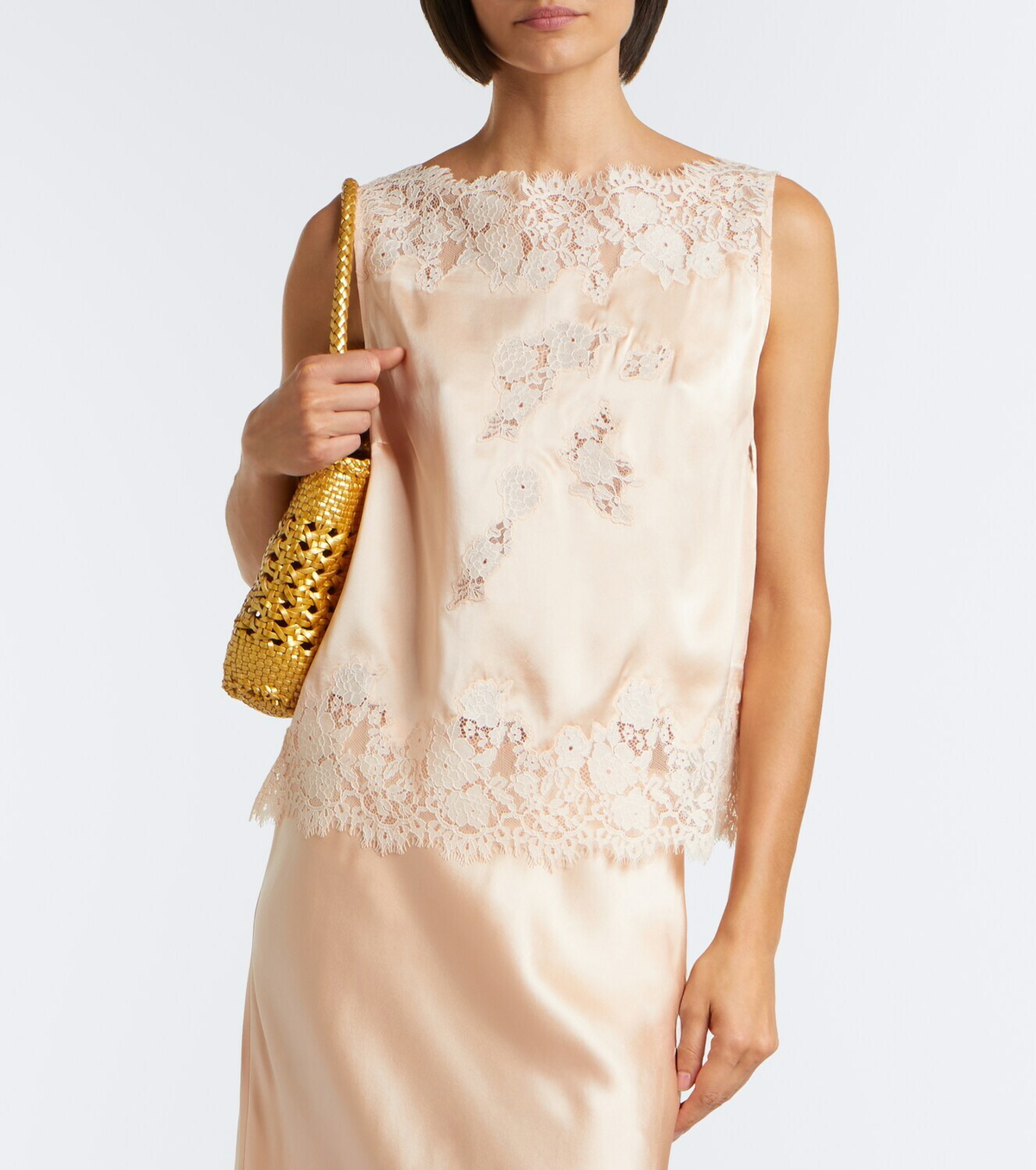 Dôen Viviane lace-trimmed silk satin top