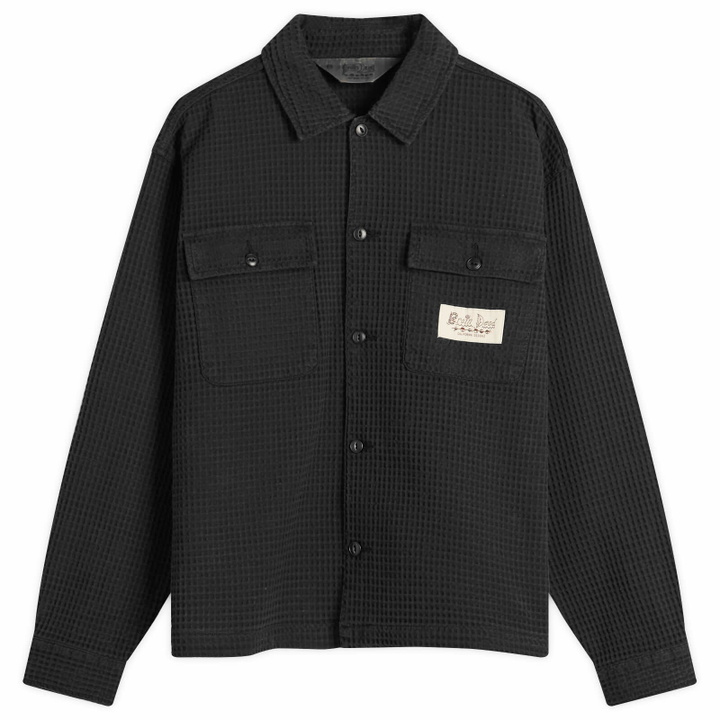 Photo: Brain Dead Men's Waffle Button Front Overshirt in Washed Black