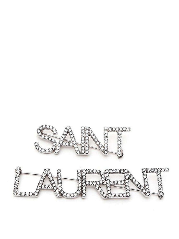 Photo: Saint Laurent Crystal Embellished Logo Brooches