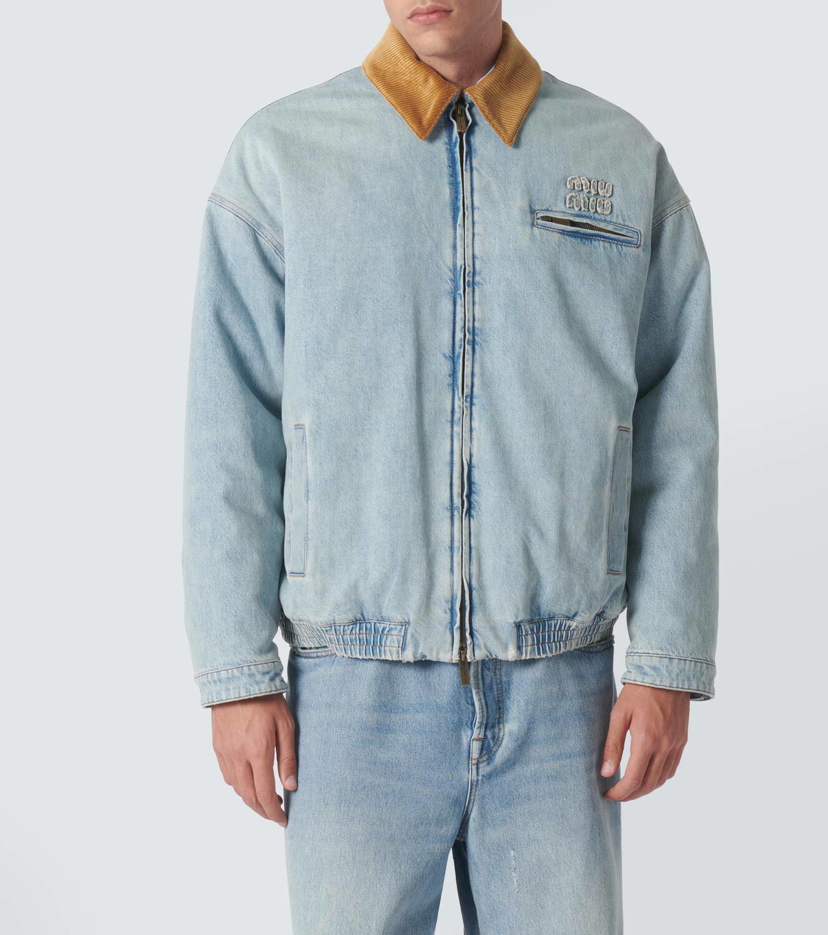Miu Miu Logo corduroy-trimmed denim blouson Miu Miu