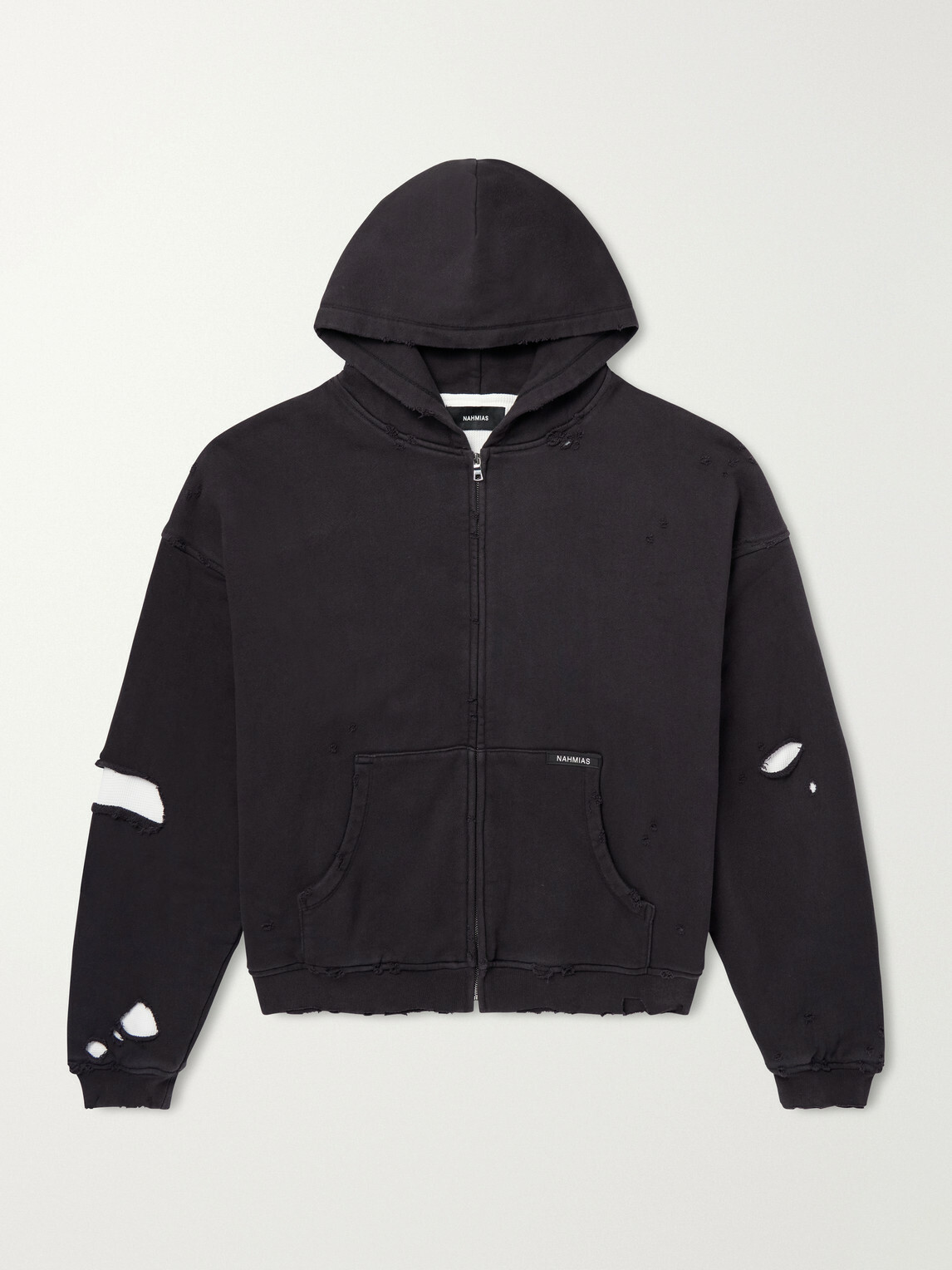 NAHMIAS - Distressed Cotton-Jersey Zip-Up Hoodie - Black