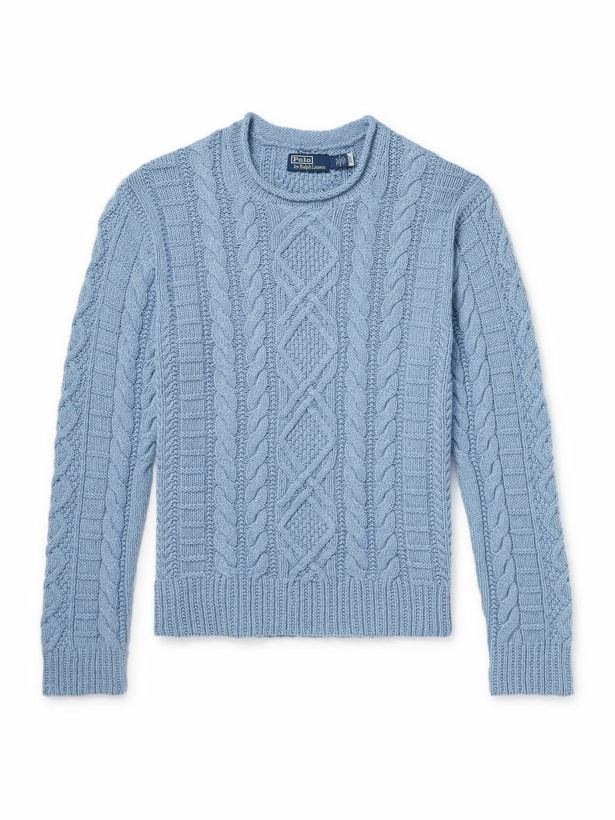 Photo: Polo Ralph Lauren - Cable-Knit Cotton, Cashmere and Linen-Blend Sweater - Blue