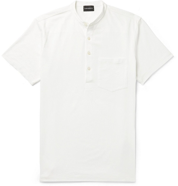 Photo: Club Monaco - Striped Cotton-Blend Jersey Henley T-Shirt - White