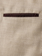 Rubinacci - Unstructured Double-Breasted Herringbone Virgin Wool, Silk and Linen-Blend Blazer - Neutrals