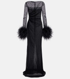 Gucci GG feather-trimmed sheer gown