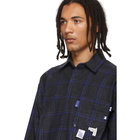 ADER error Navy Wool Check Stain Shirt