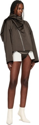 Rick Owens Brown Temple Cropped Scarf Flight Jacket