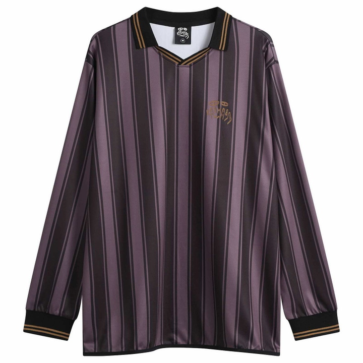 Photo: Karma8a Men's Stripe Long Sleeve Polo T-Shirt in Purple