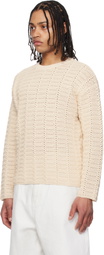 COOR Beige Cotton Crochet Pullover Knit Sweater