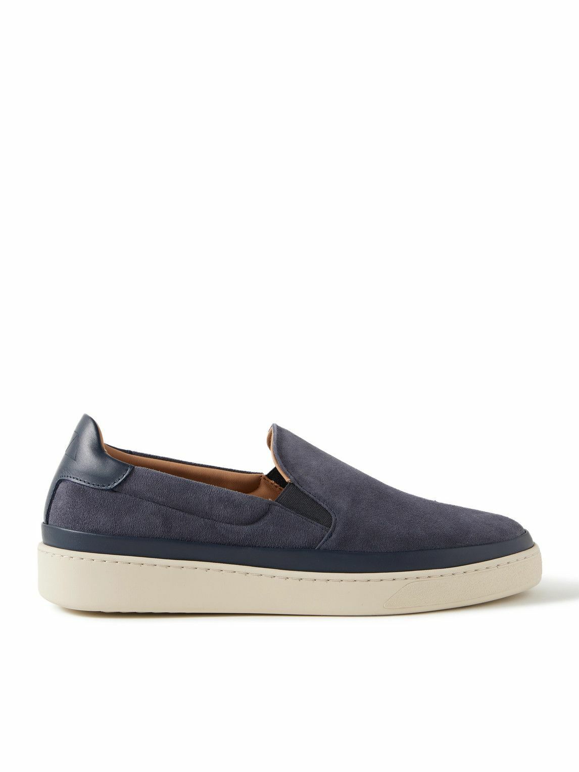Mulo - Leather-Trimmed Suede Slip-On Sneakers - Blue