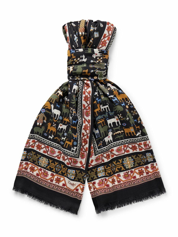 Photo: Drake's - Frayed Printed Wool and Silk-Blend Scarf