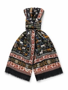 Drake's - Frayed Printed Wool and Silk-Blend Scarf
