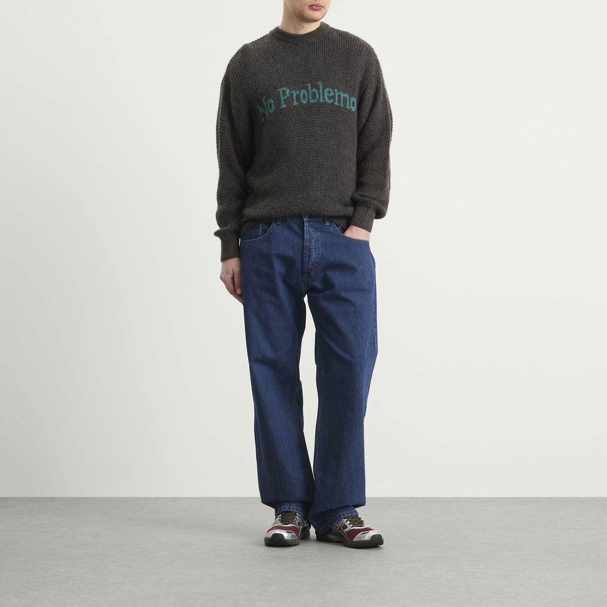 No Problemo Men's Waffle Knit Jumper in Charcoal