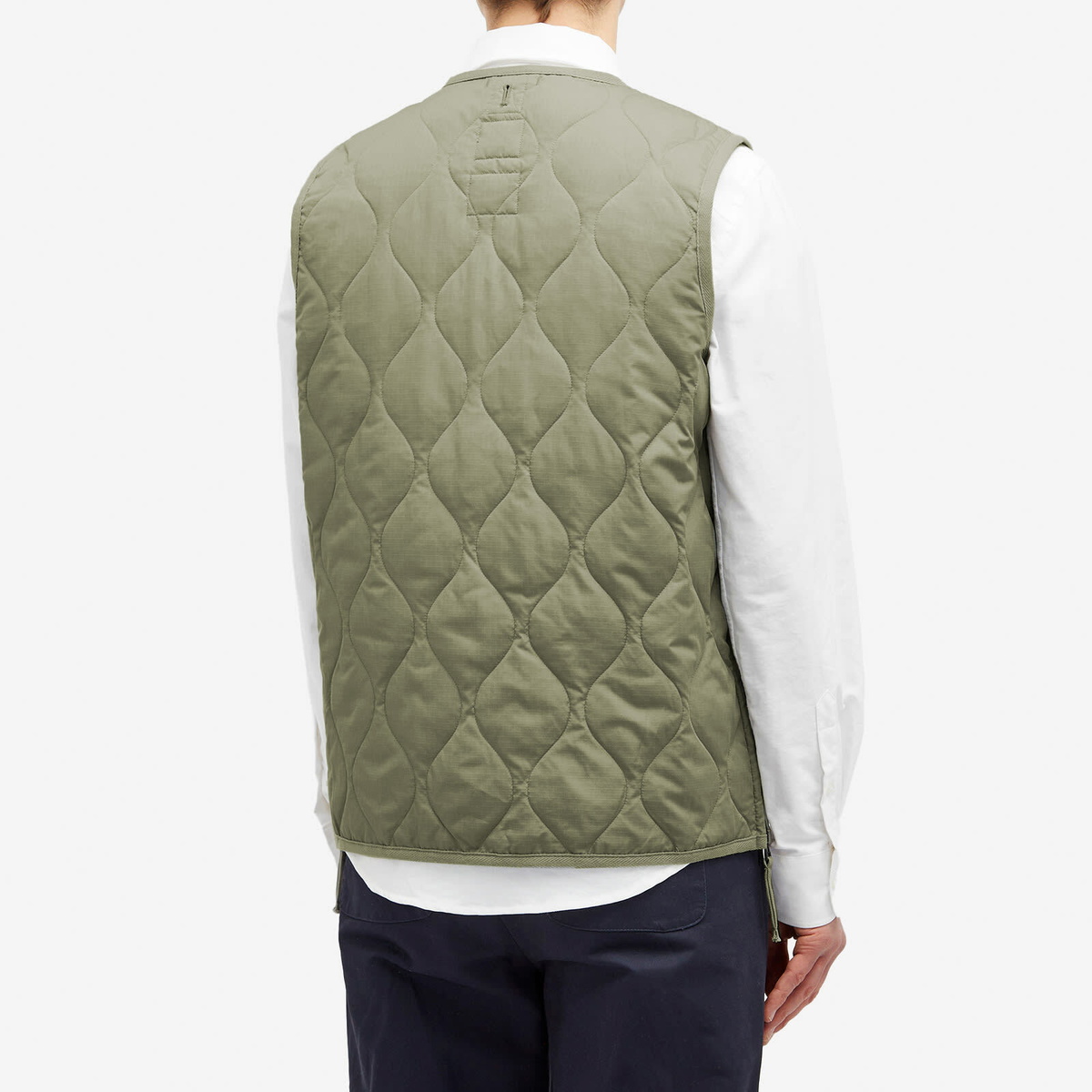 Taion Men's Military Zip V-Neck Down Vest in Dark Sage Green