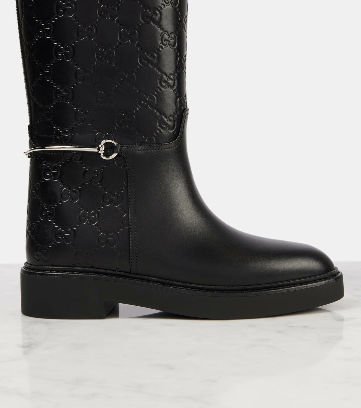 Gucci Horsebit GG embossed leather knee-high boots Gucci