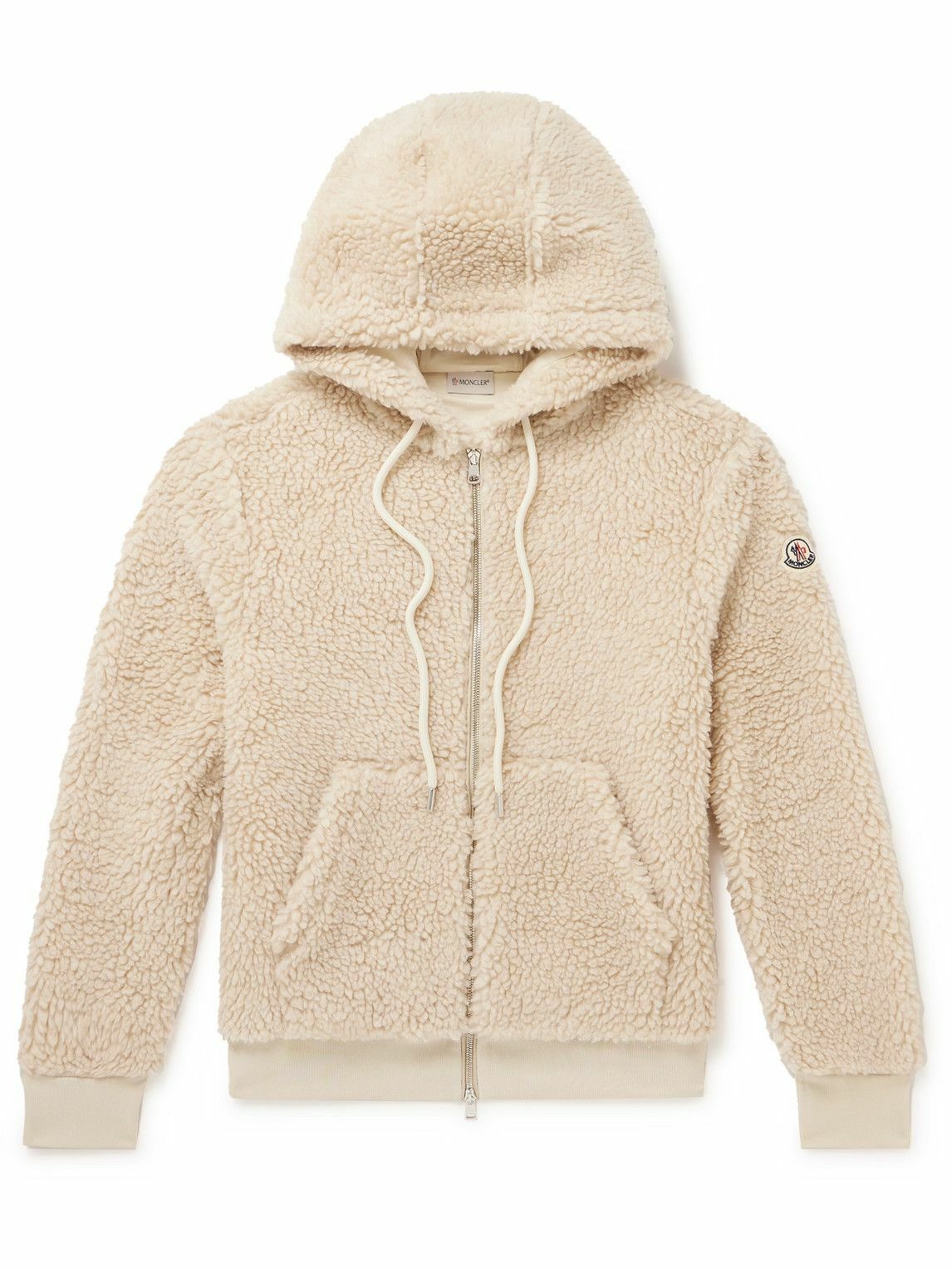 Moncler Logo Appliqu d Fleece Zip Up Hoodie Neutrals Moncler