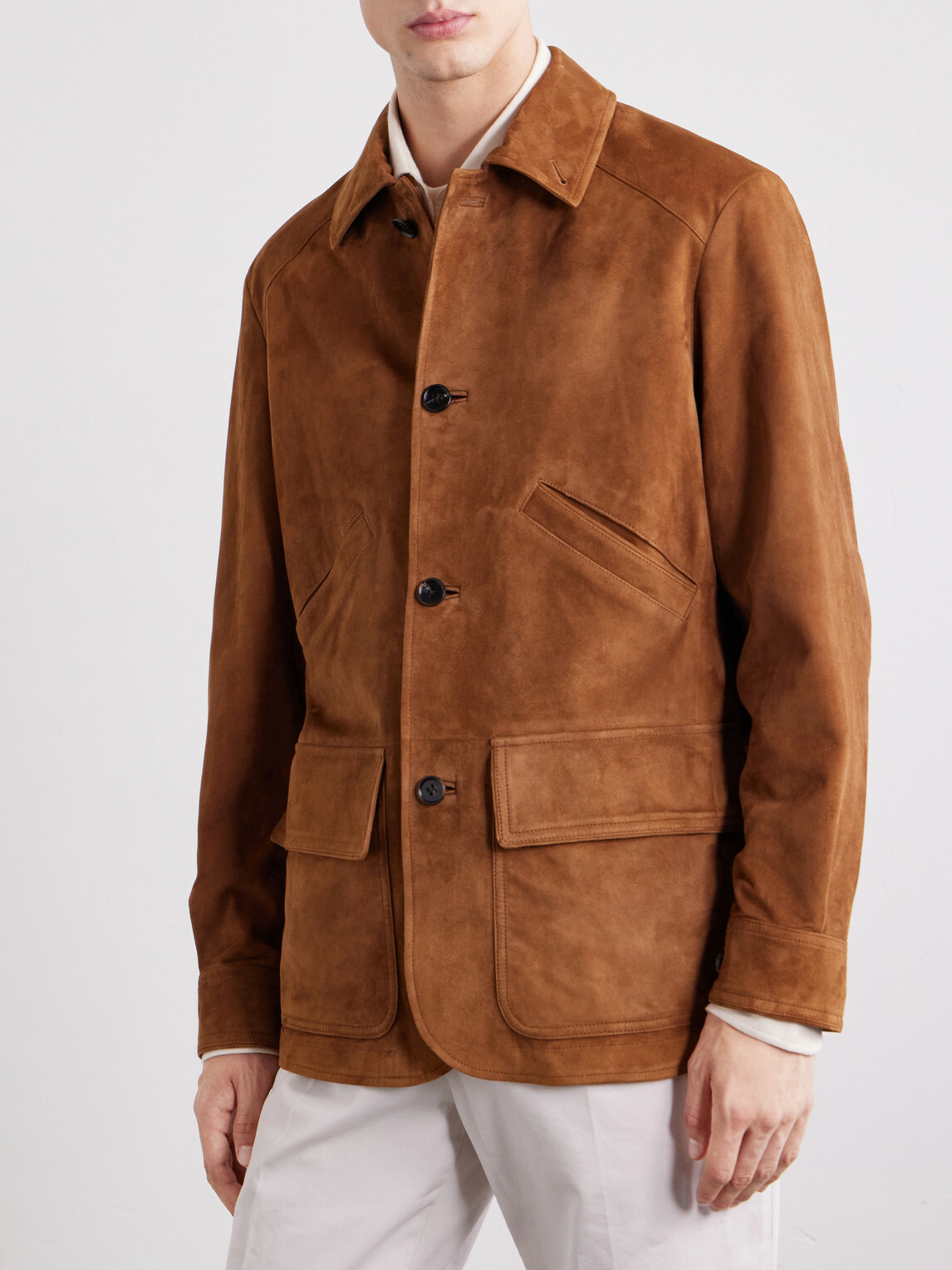 Ralph Lauren Purple label - Hollis Panelled Suede Jacket - Brown