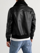 Mr P. - Shearling-Trimmed Leather Bomber Jacket - Black