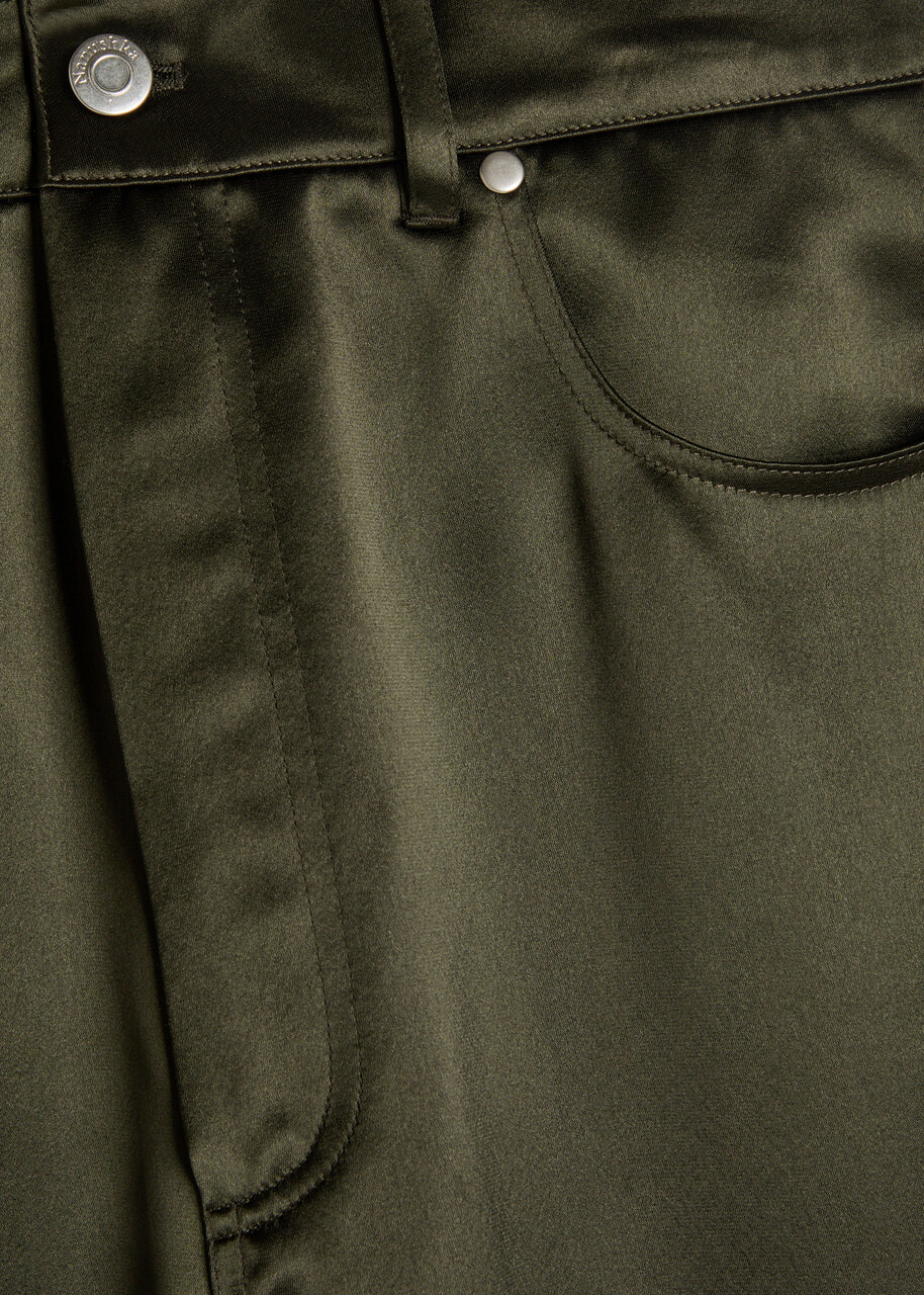 Nanushka Tita Satin Trousers Dark Green