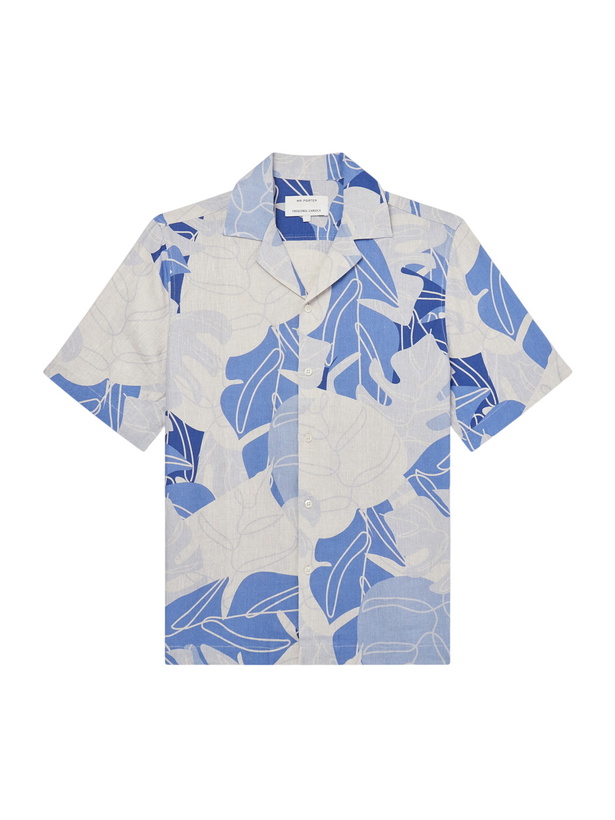Photo: Frescobol Carioca - Roberto Camp-Collar Printed Linen Shirt - Blue