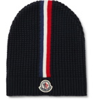 Moncler - Logo-Appliquéd Striped Waffle-Knit Virgin Wool Beanie - Blue