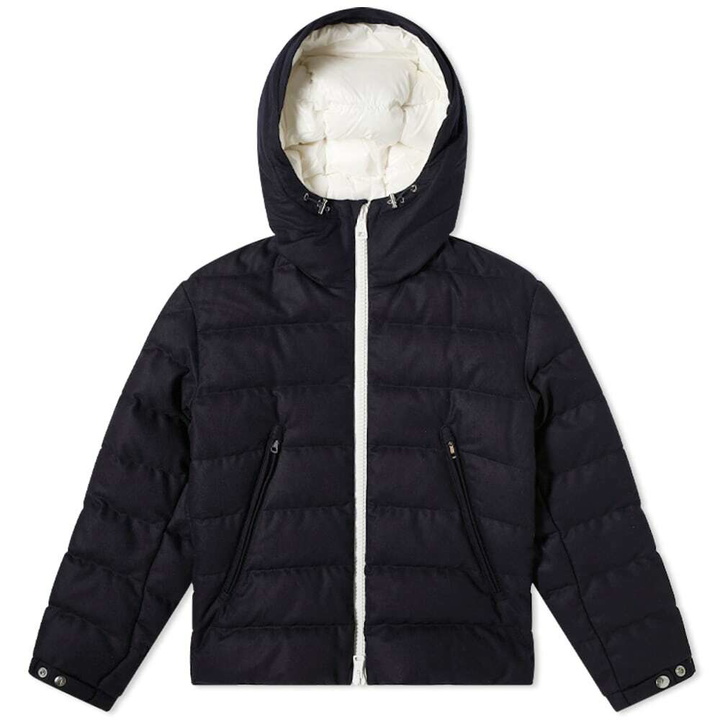 Photo: Moncler Men's Vabb Contrast Zip Hooded Down Jacket in Navy